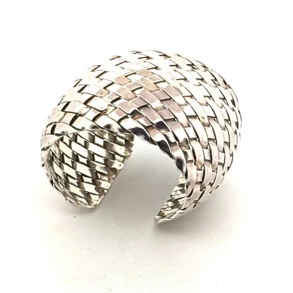 Very large woven 925 Sterling silver cuff bracelet - Picture 7 of 11